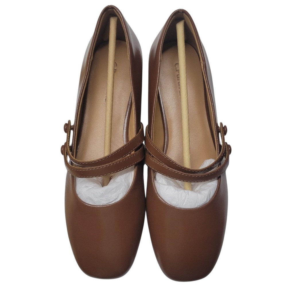 C.Paravano Brown Leather Double Strap Mary Jane Square Toe Flats Size 37